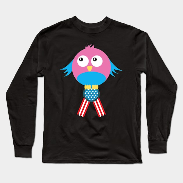 American pride - cute bird with usa ribbon Long Sleeve T-Shirt by CatheBelan